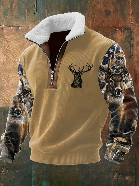 Męska koszulka z futrzaną bluzą w stylu retro z nadrukiem Western Art Print