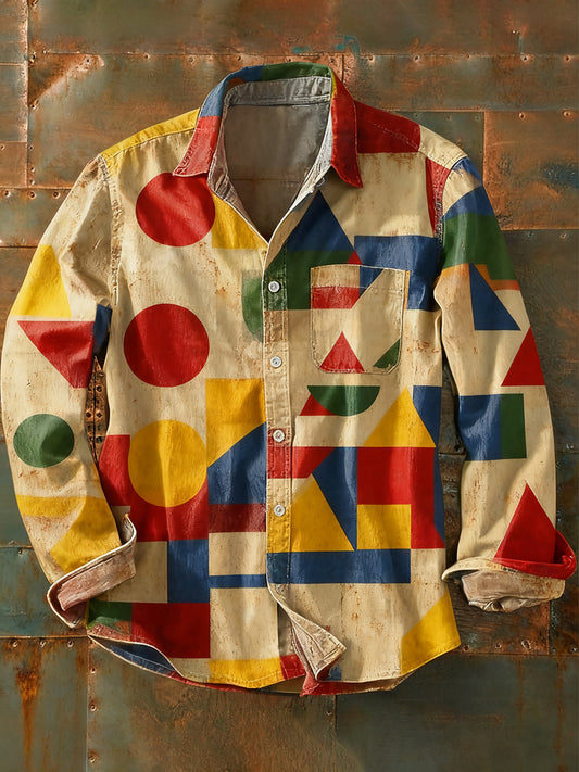 Męska koszulka z długim rękawem w stylu retro w stylu abstrakcyjnym