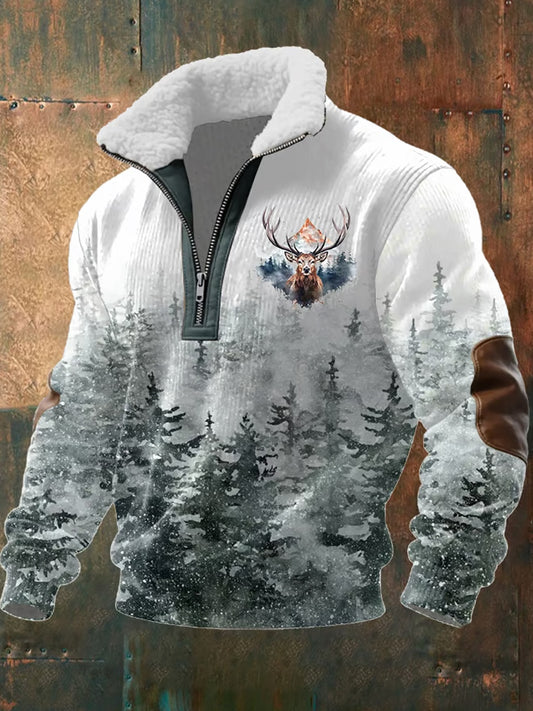 Męska koszulka z futrzaną bluzą w stylu retro z nadrukiem Western Art Print