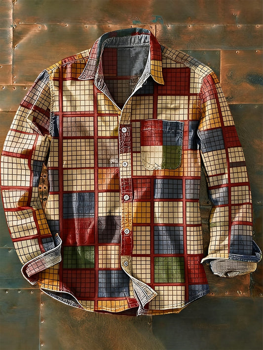 Męska koszulka z długim rękawem w stylu retro w stylu abstrakcyjnym