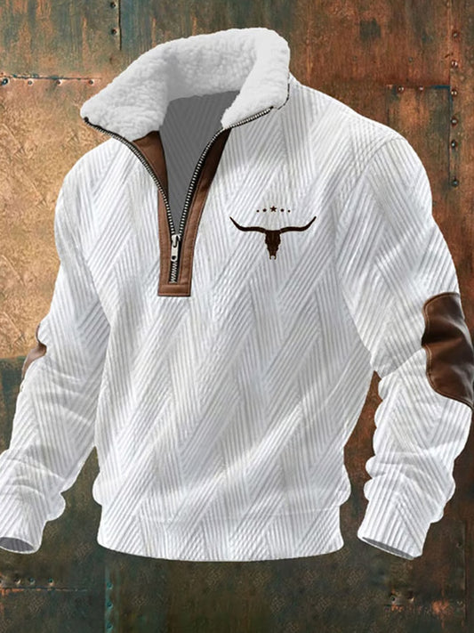 Męska koszulka z futrzaną bluzą w stylu retro z nadrukiem Western Art Print