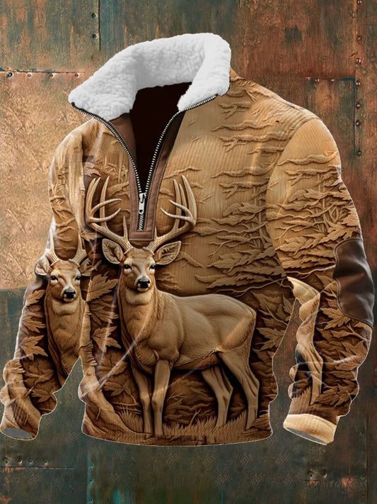 Męska koszulka z futrzaną bluzą w stylu retro z nadrukiem Western Art Print