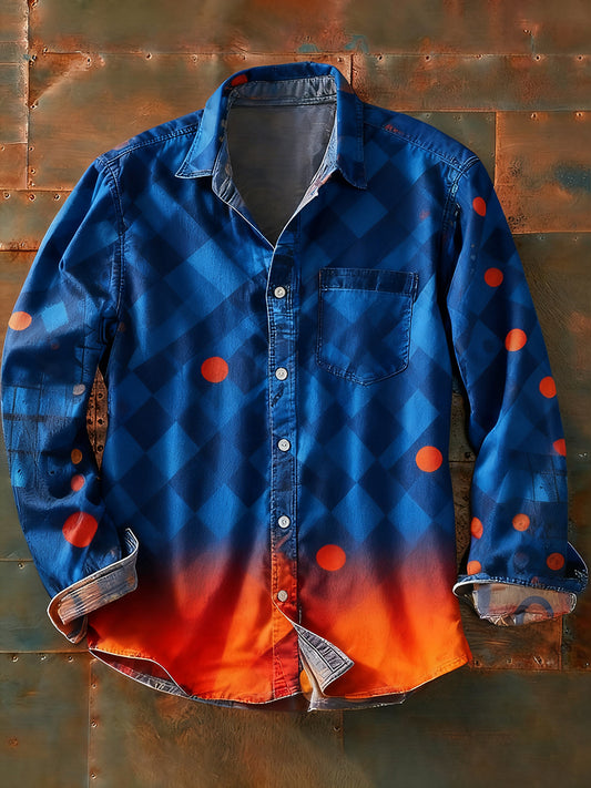 Męska koszulka z długim rękawem w stylu retro w stylu abstrakcyjnym