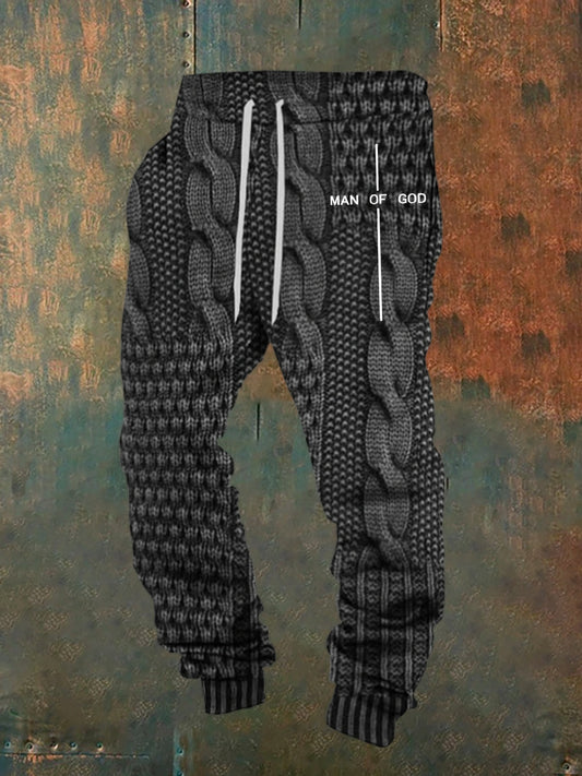 Luźne spodnie na co dzień męskie Retro Faith Print