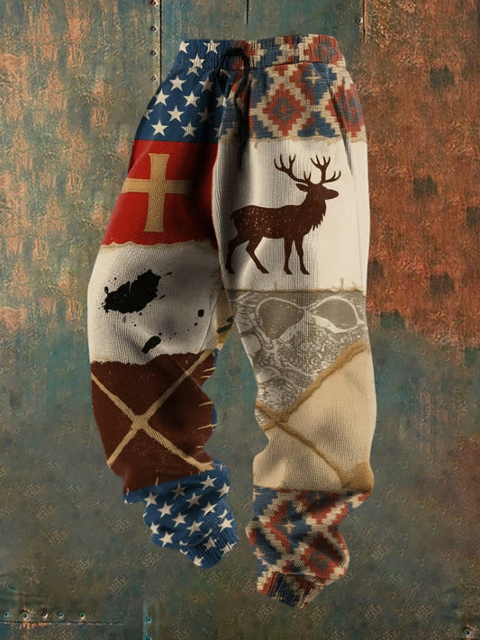 Luźne spodnie na co dzień męskie Retro Faith Print