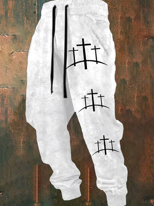 Luźne spodnie na co dzień męskie Retro Faith Print