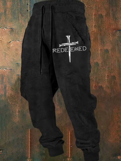 XKZ038 tag日 Męskie luźne spodnie w stylu retro z nadrukiem wiary