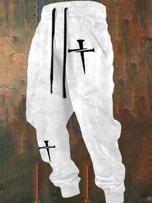 Luźne spodnie na co dzień męskie Retro Faith Print