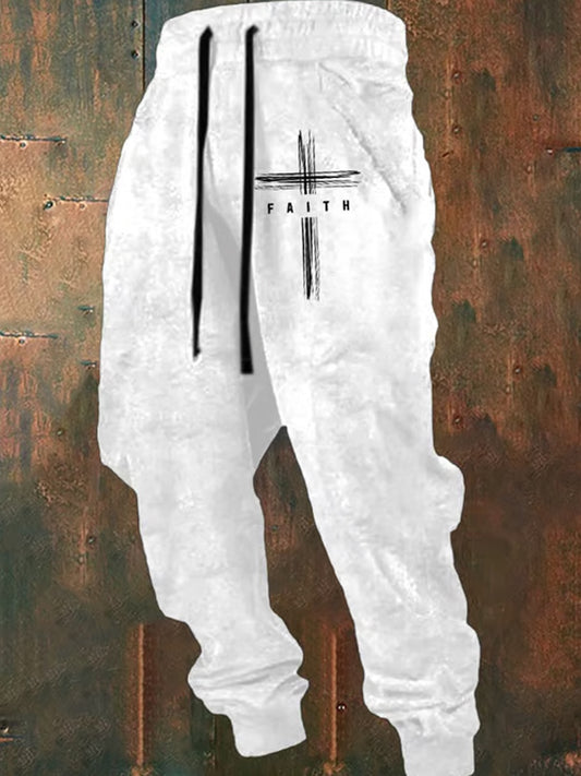 Luźne spodnie na co dzień męskie Retro Faith Print