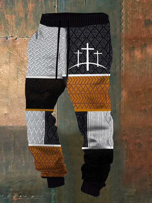 Luźne spodnie na co dzień męskie Retro Faith Print