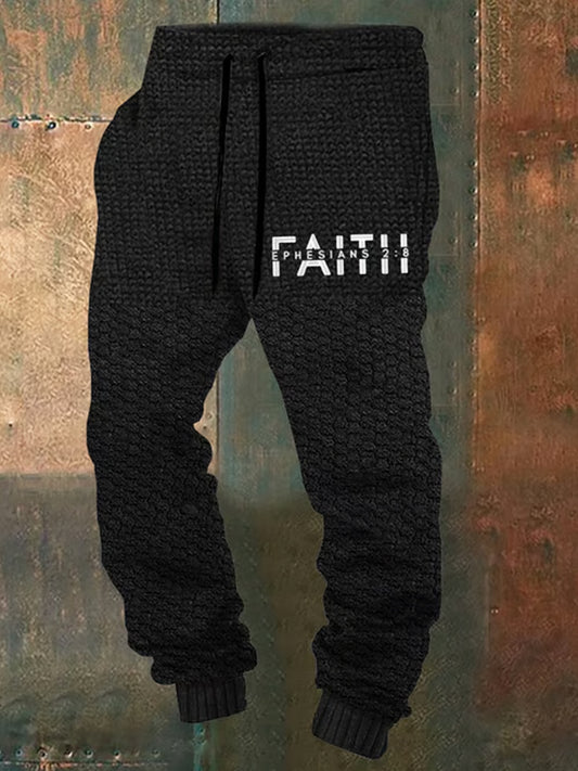 Luźne spodnie na co dzień męskie Retro Faith Print