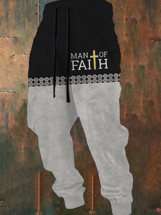 Luźne spodnie na co dzień męskie Retro Faith Print