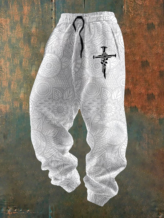 Luźne spodnie na co dzień męskie Retro Faith Print