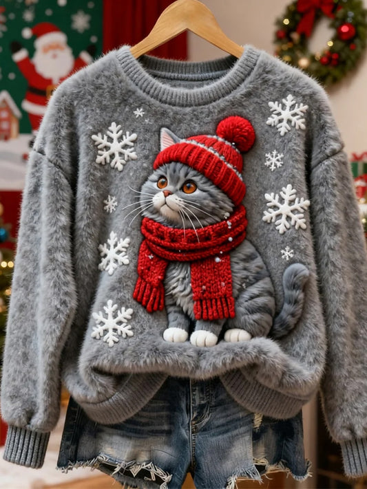 Damskie Retro Boże Narodzenie Animal Art Print Casual Top flanelowy