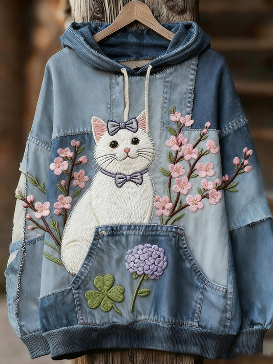 Unisex Animal Art Print Casual Vintage Bluza z kapturem