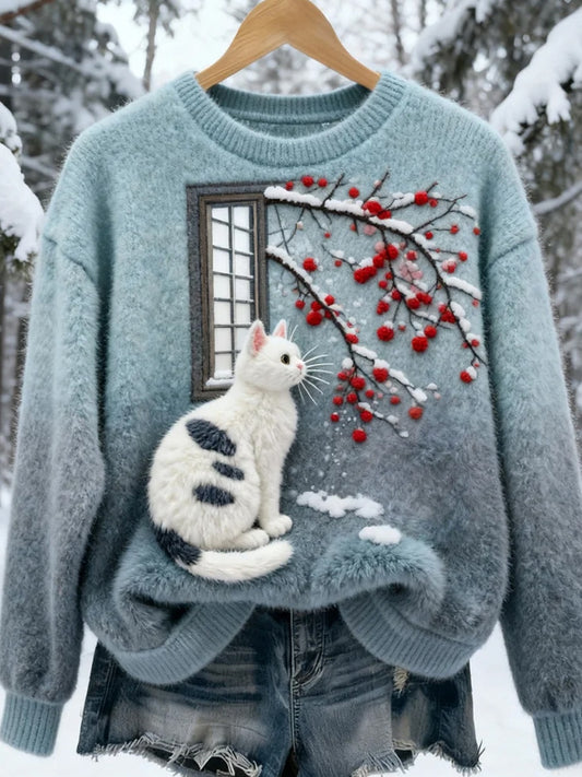 Damskie Retro Animal Art Print Casual Top flanelowy