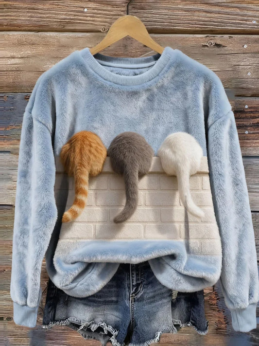 Damskie Retro Animal Art Print Casual Top flanelowy