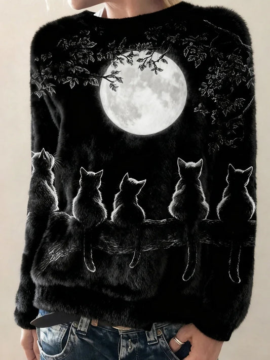 Damskie Retro Animal Art Print Casual Top flanelowy