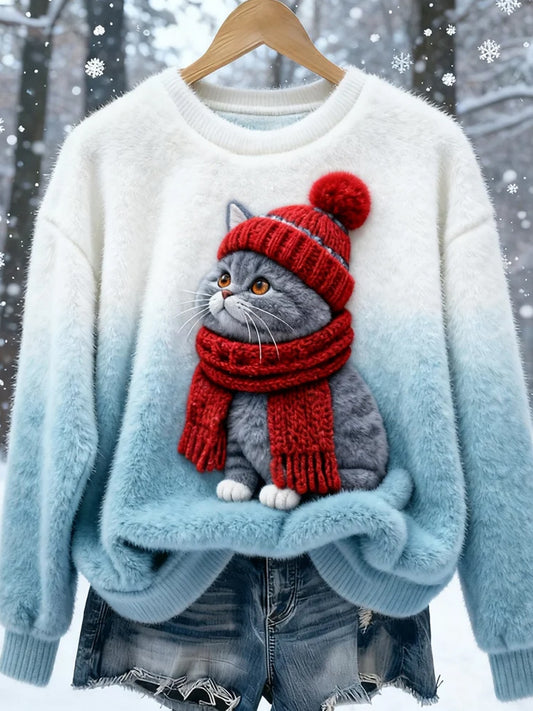 Damskie Retro Animal Art Print Casual Top flanelowy