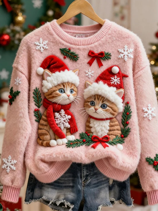 Damskie Retro Boże Narodzenie Animal Art Print Casual Top flanelowy