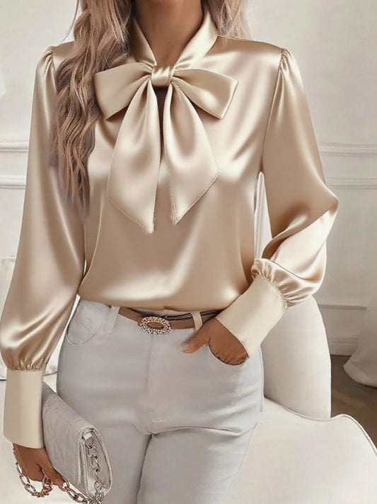 Damska satynowa bluzka z długim rękawem w stylu retro