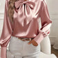 Damska satynowa bluzka z długim rękawem w stylu retro