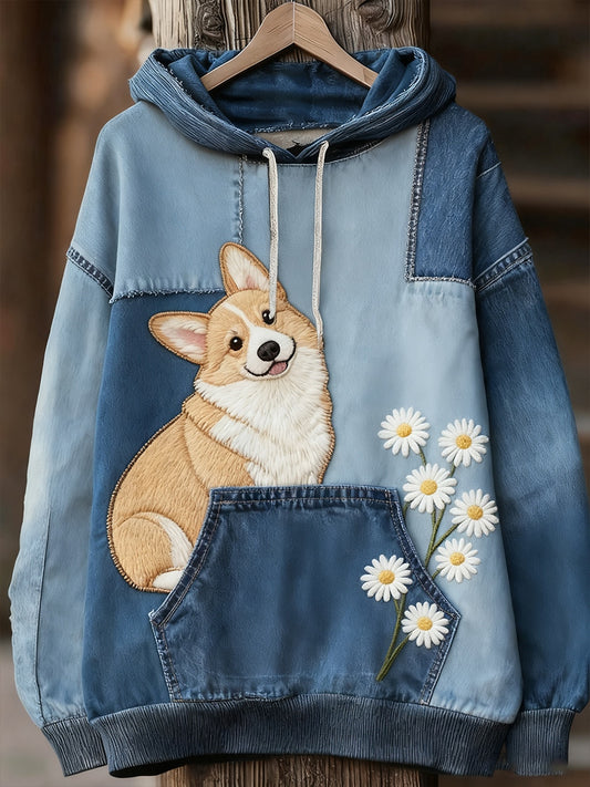 Unisex Animal Art Print Casual Vintage Bluza z kapturem