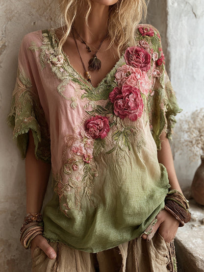 Damski retro czeski kwiatowy top