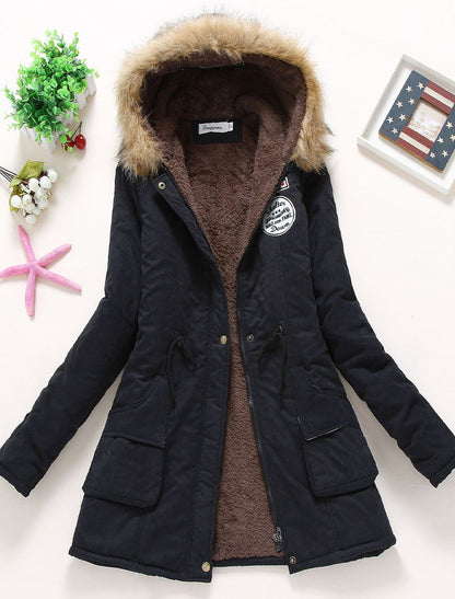 Damski retro duży futrzany kołnierz z lambswool, gruby, luźny płaszcz