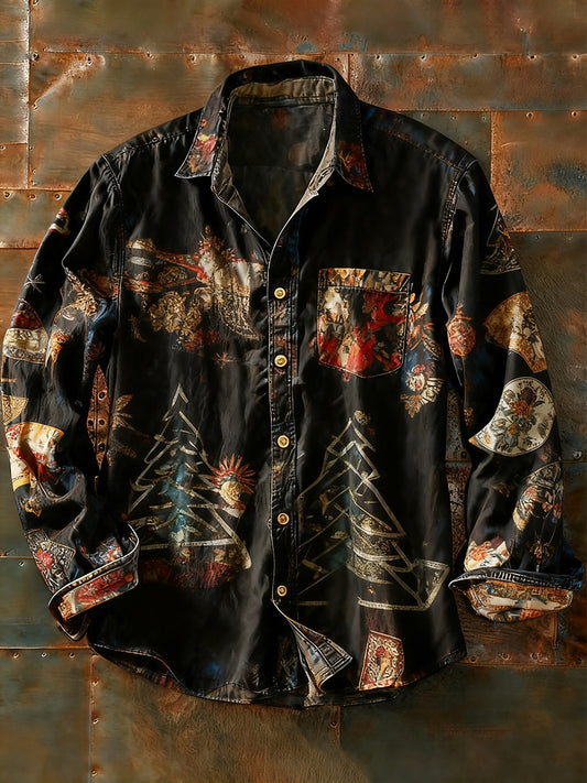 Męska koszulka z długim rękawem w stylu retro w stylu abstrakcyjnym