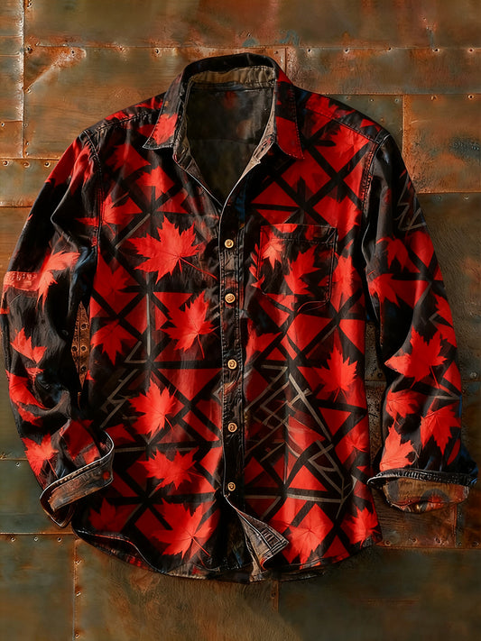 Męska koszulka z długim rękawem w stylu retro w stylu abstrakcyjnym