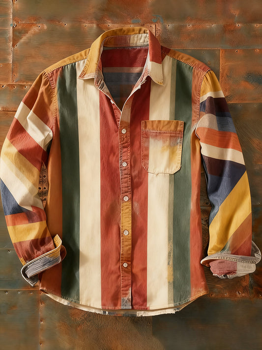 Męska koszulka z długim rękawem w stylu retro w stylu abstrakcyjnym