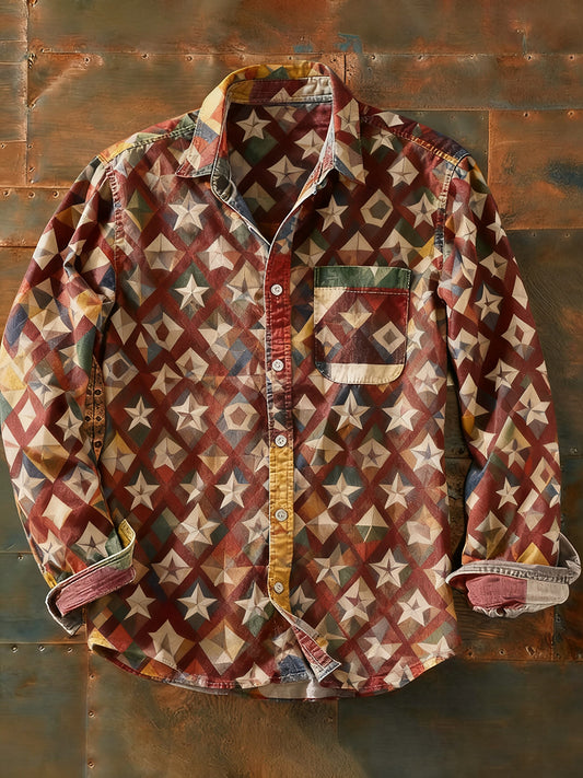 Męska koszulka z długim rękawem w stylu retro w stylu abstrakcyjnym