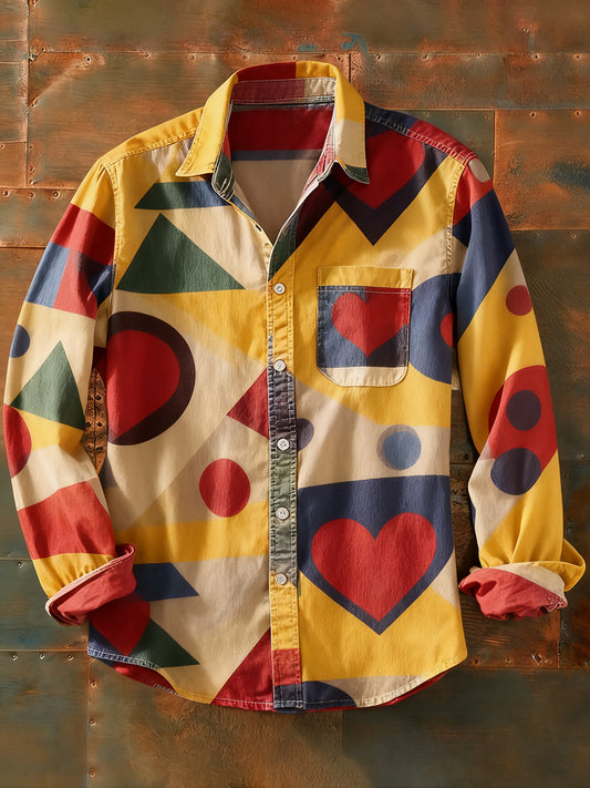 Męska koszulka z długim rękawem w stylu retro w stylu abstrakcyjnym