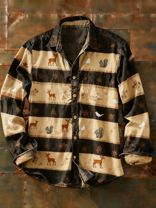 Męska koszulka z długim rękawem w stylu retro w stylu abstrakcyjnym