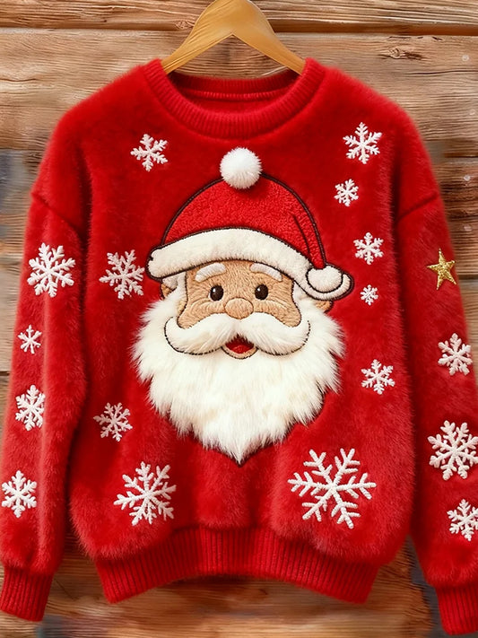 Damska świąteczna bluza w stylu vintage z nadrukiem artystycznym Przytulna flanelowa bluza