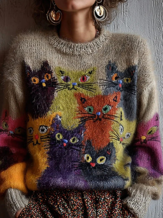 Wygodny sweter na co dzień dla kobiet Retro Animal Art Print