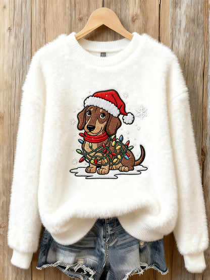 Damska świąteczna bluza w stylu vintage z nadrukiem artystycznym Przytulna flanelowa bluza