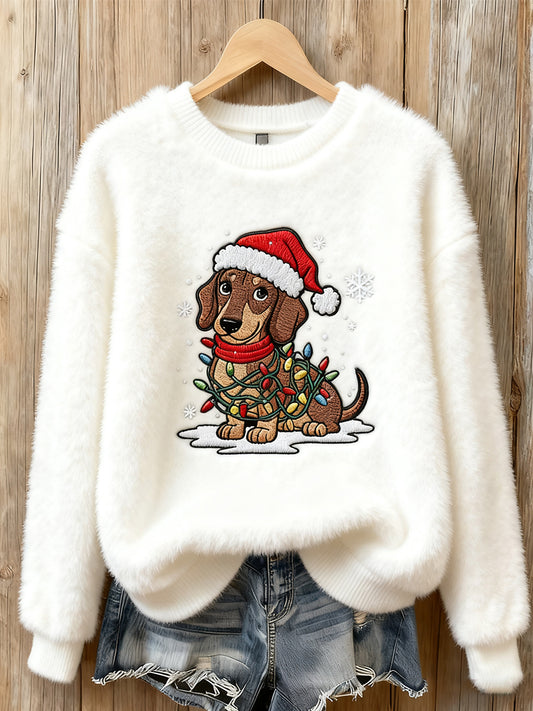 Damska świąteczna bluza w stylu vintage z nadrukiem artystycznym Przytulna flanelowa bluza