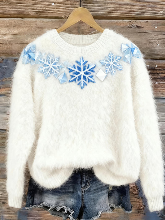 Damska retro świąteczna kwiecista sztuka nadruk wygodna flanelowa bluza