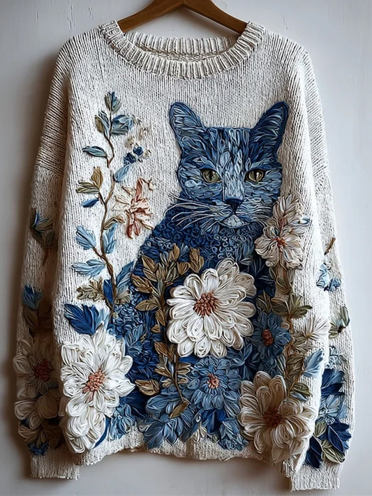 Wygodny sweter na co dzień dla kobiet Retro Animal Art Print