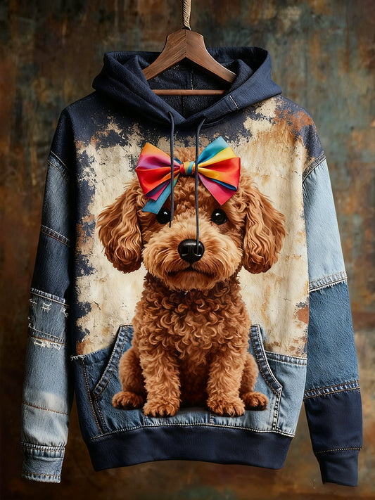 Unisex Animal Art Print Casual Vintage Bluza z kapturem