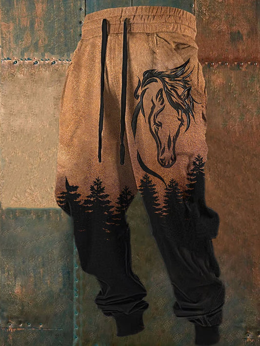 Luźne spodnie w stylu retro z nadrukiem zachodnim