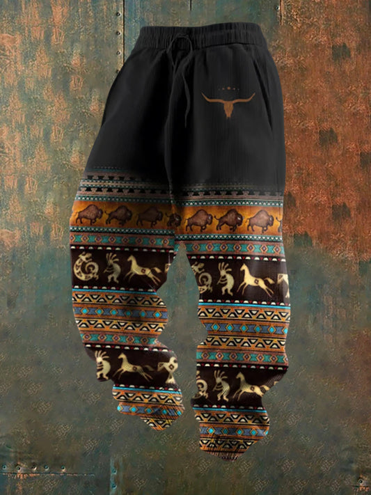 Luźne spodnie w stylu retro z nadrukiem zachodnim