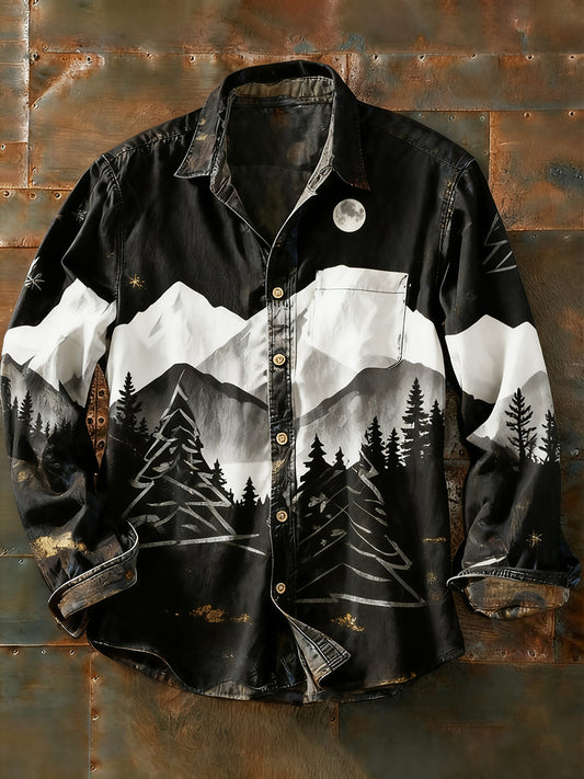 Męska koszulka z długim rękawem w stylu retro w stylu abstrakcyjnym