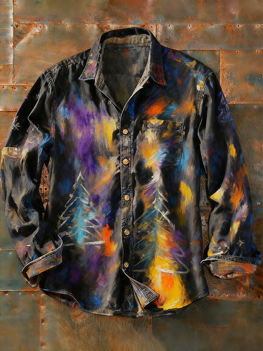 Męska koszulka z długim rękawem w stylu retro w stylu abstrakcyjnym