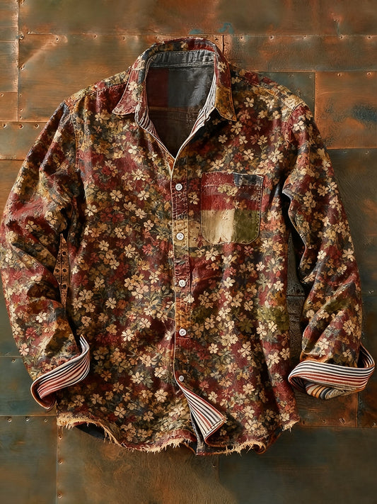 Męska koszulka z długim rękawem w stylu retro w stylu abstrakcyjnym