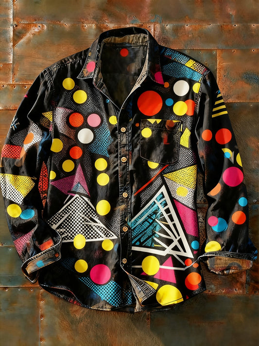 Męska koszulka z długim rękawem w stylu retro w stylu abstrakcyjnym
