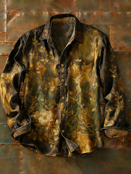 Męska koszulka z długim rękawem w stylu retro w stylu abstrakcyjnym