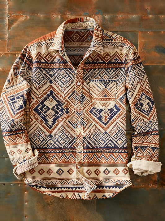 Męska koszulka z długim rękawem w stylu retro w stylu abstrakcyjnym